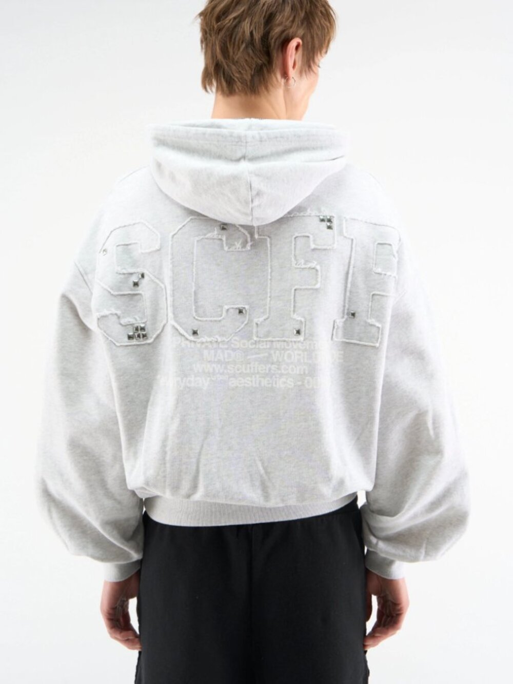 Scuffers Worldwide Gray Melange & Metal Stud Cotton Hoodie - Size Large - NWT